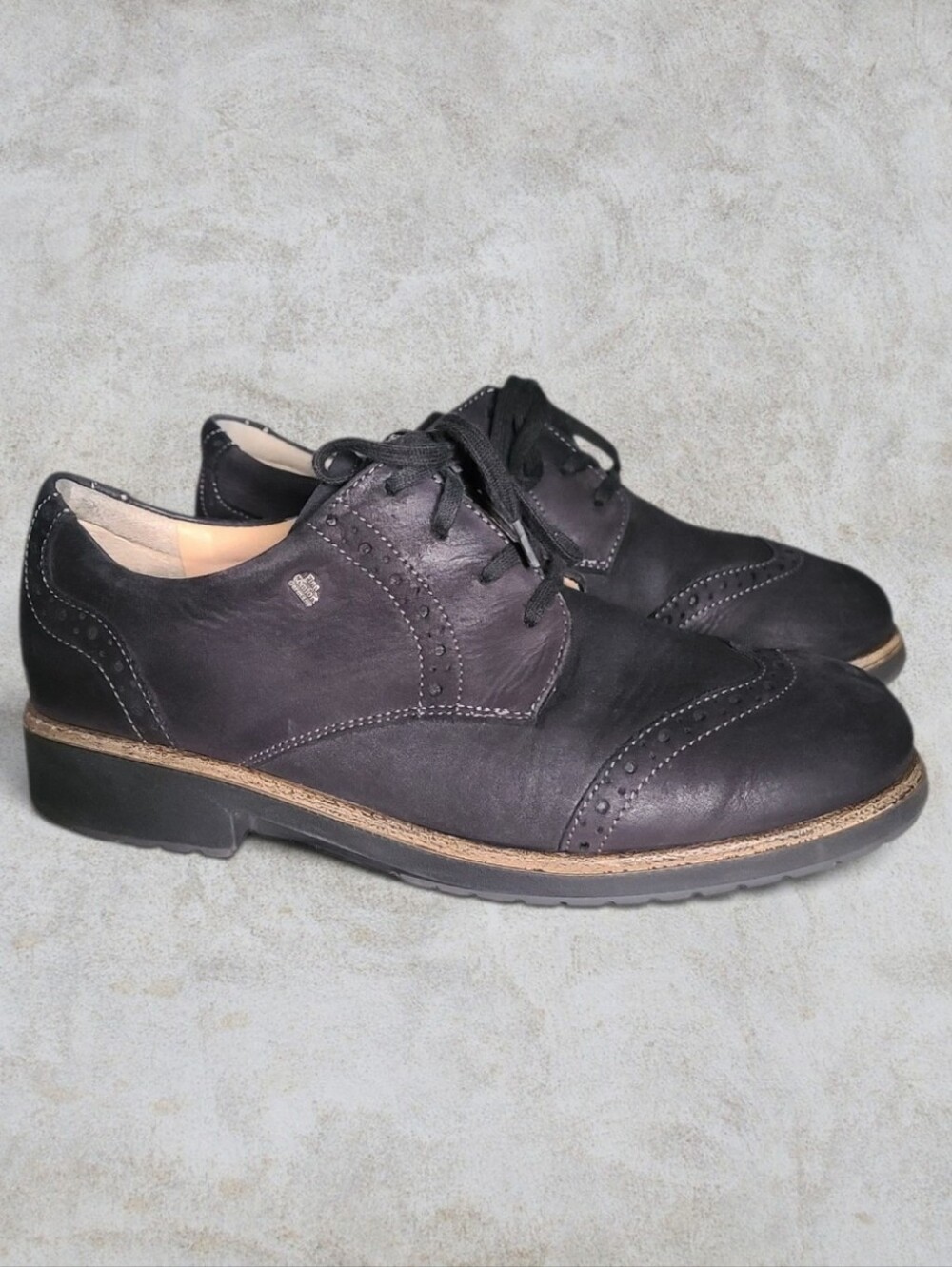 Finn Comfort Black Nubuck Wingtip Oxfords Women’s 8 US 5.5 UK Missing Insoles